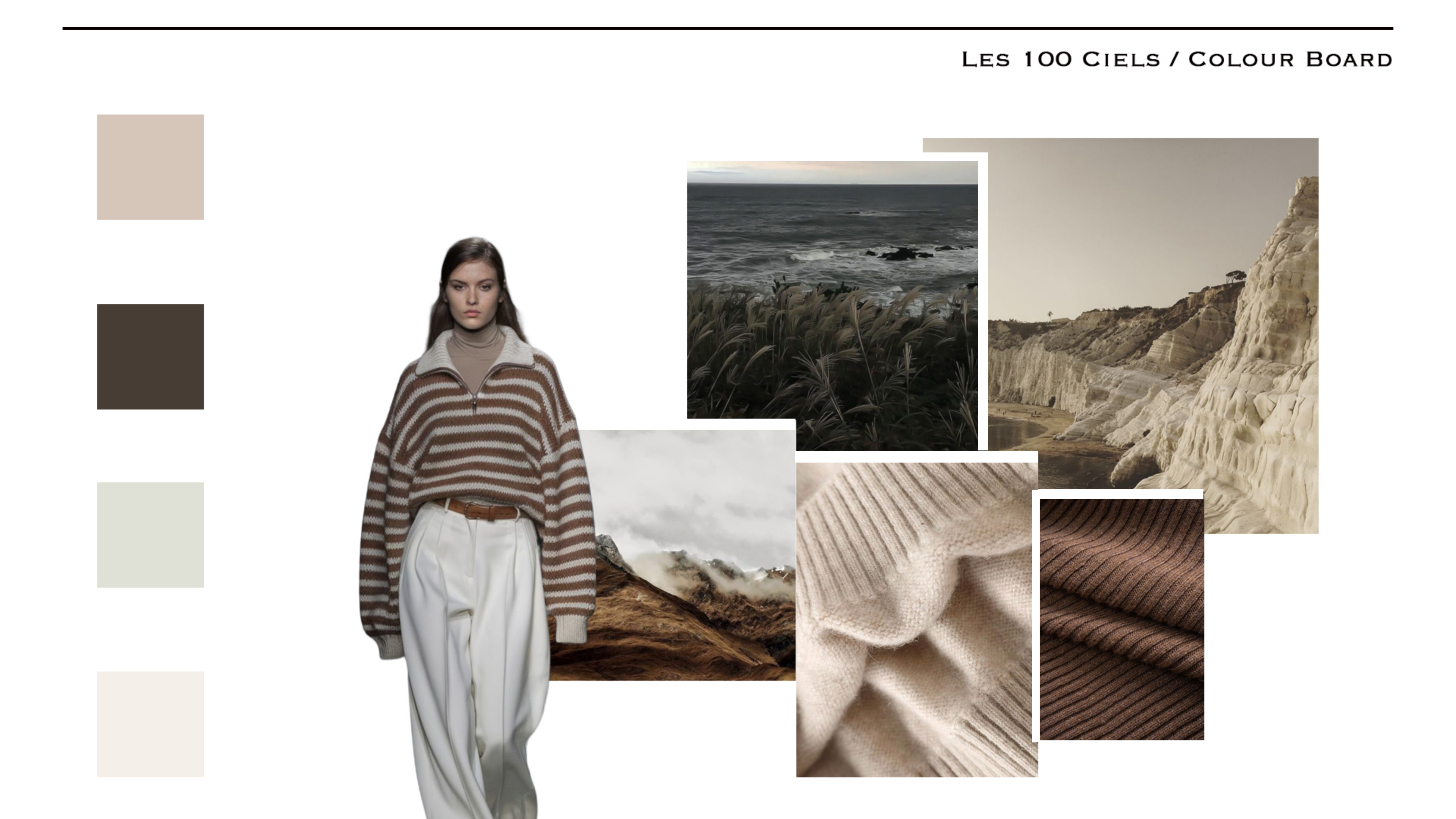 Les 100 Ciels colour board — knitwear and landscape references